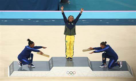 Simone Biles and Jordan Chiles bowed down to Brazil’s Rebeca Andrade in a lovely moment of sisterhood