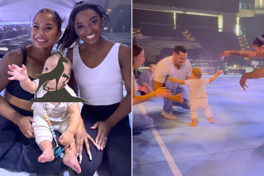 Becca Kufrin’s Son Benson Take His First Steps with the Help of Simone Biles and Jordan Chiles: Watch